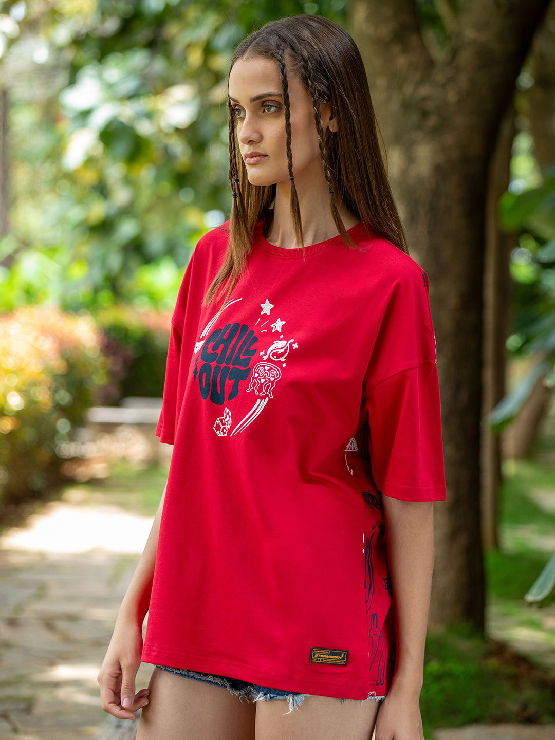 Womens Half Sleeve Drop Shoulder Printed Oversized Fit T-Shirts
