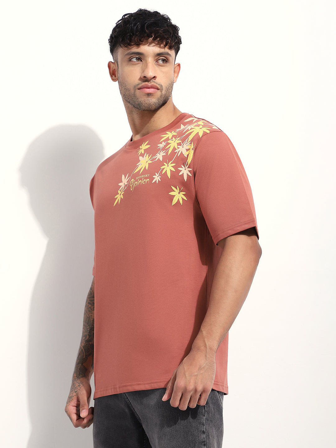 Mens Half Sleeve Round Neck Embroidered Oversized Fit Tshirts