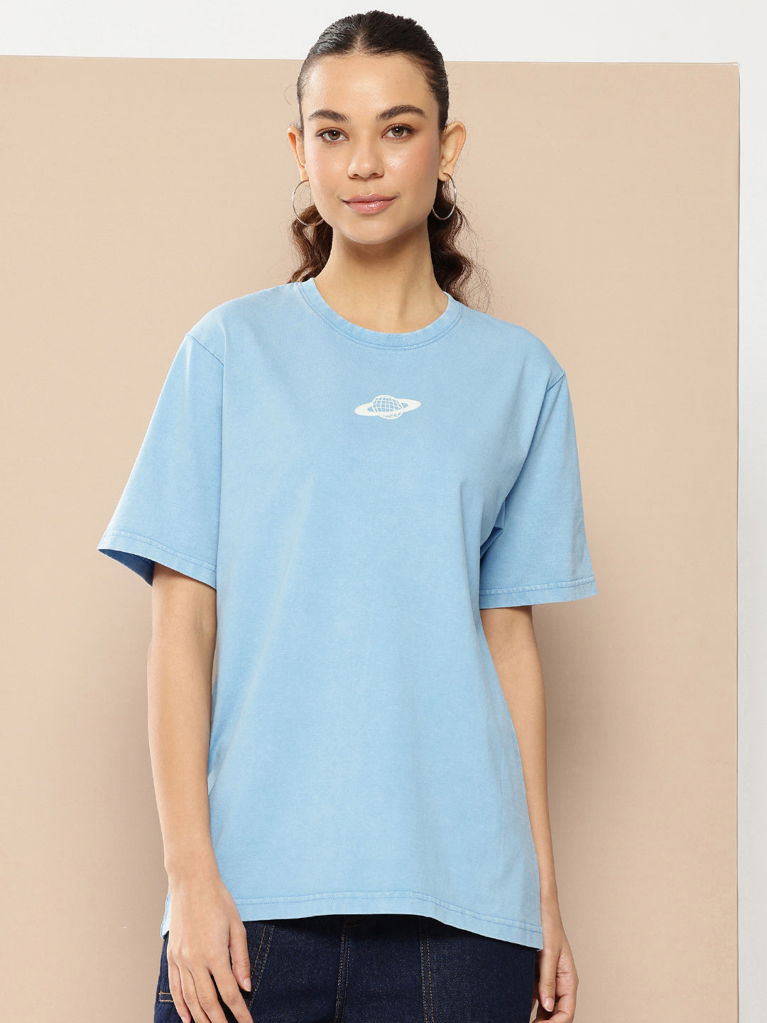 Womens Half Sleeve Round Neck Back Printed Oversized Fit Tshirts