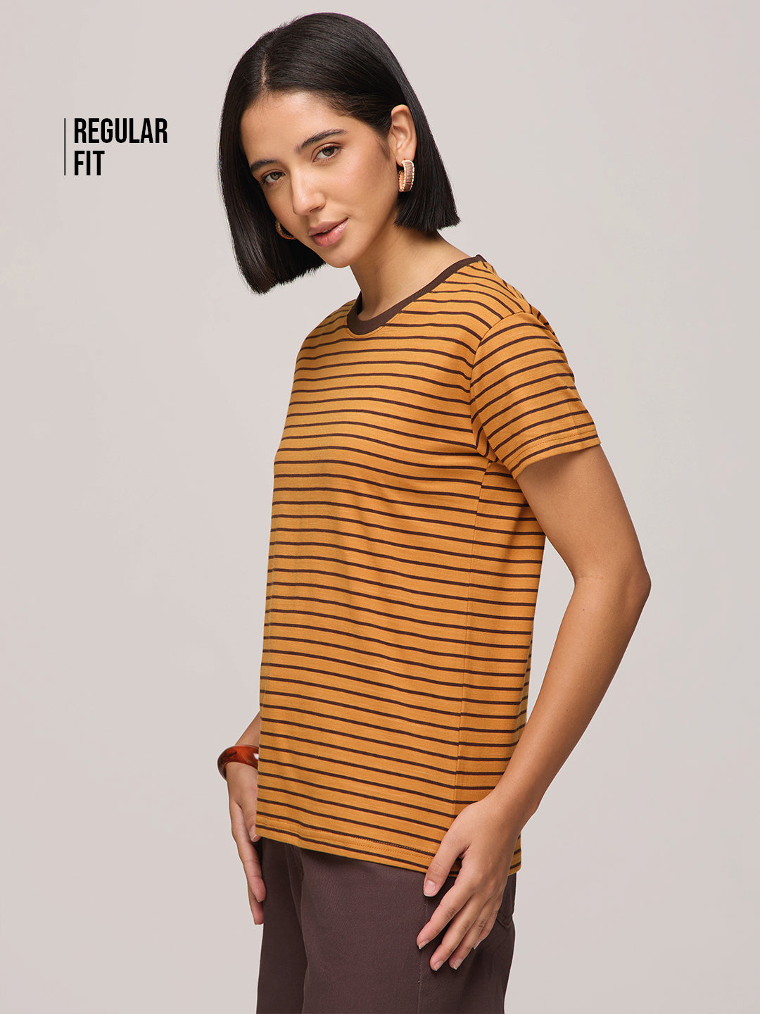Womens Striped Regular Fit Cotton T-Shirt