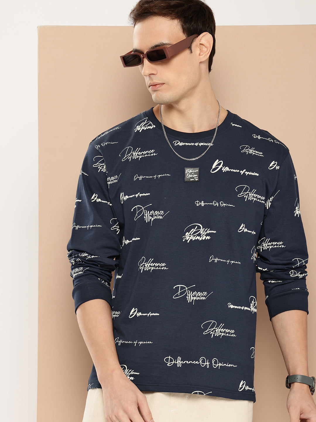 Mens Full Sleeve Round Neck All-Over Printed Oversized Fit Tshirts