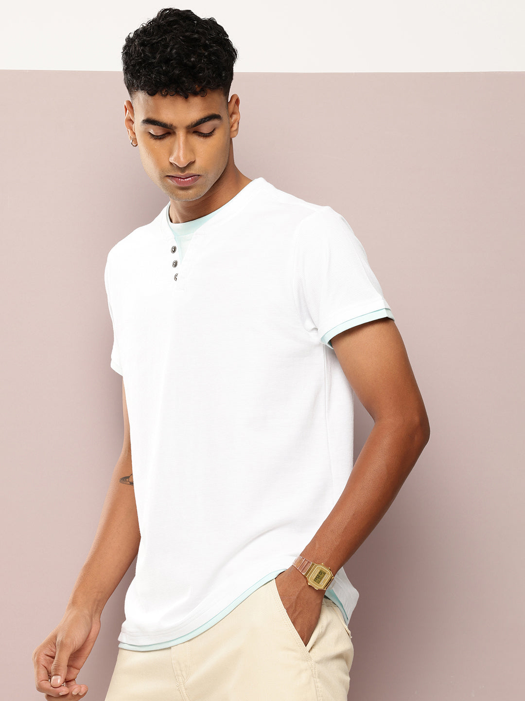 Mens Half Sleeve V-Neck Solid Regular Fit Tshirts