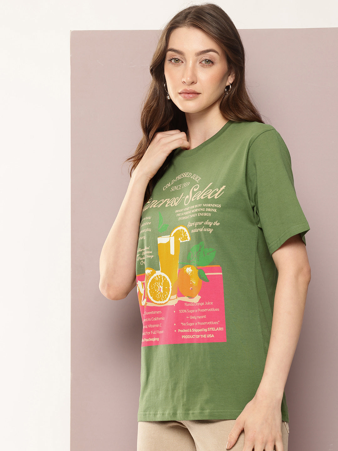 Womens Half Sleeve Round Neck Printed Oversized Fit Tshirts