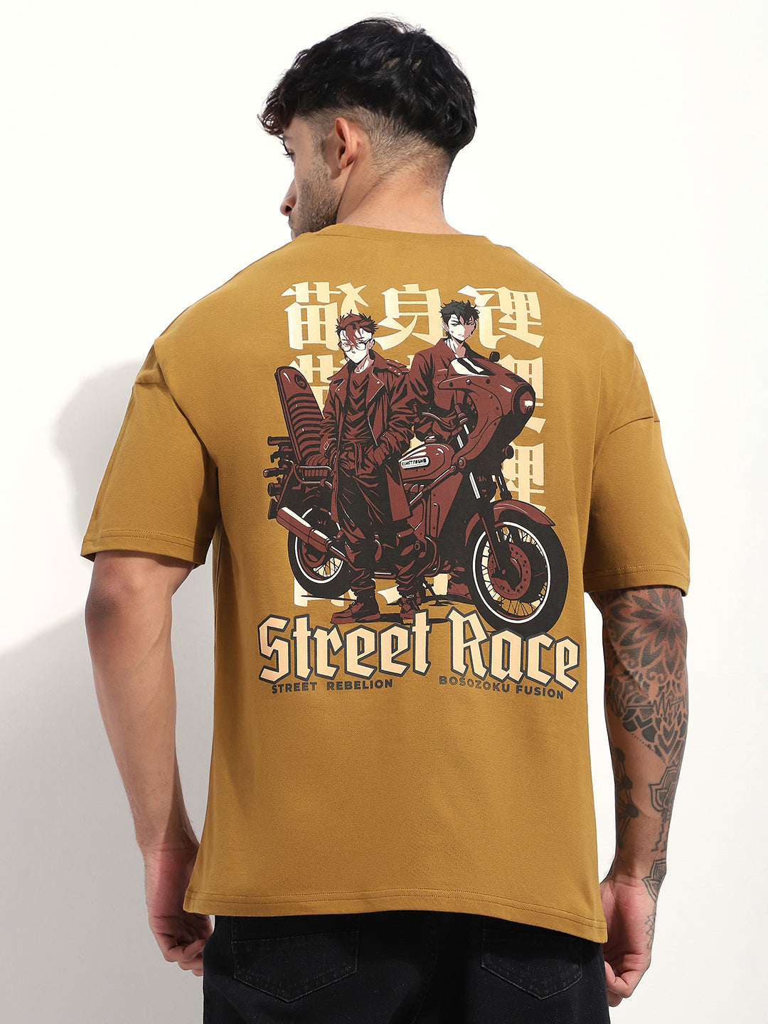 Mens Half Sleeve Drop Shoulder Printed Oversized Fit T-Shirts