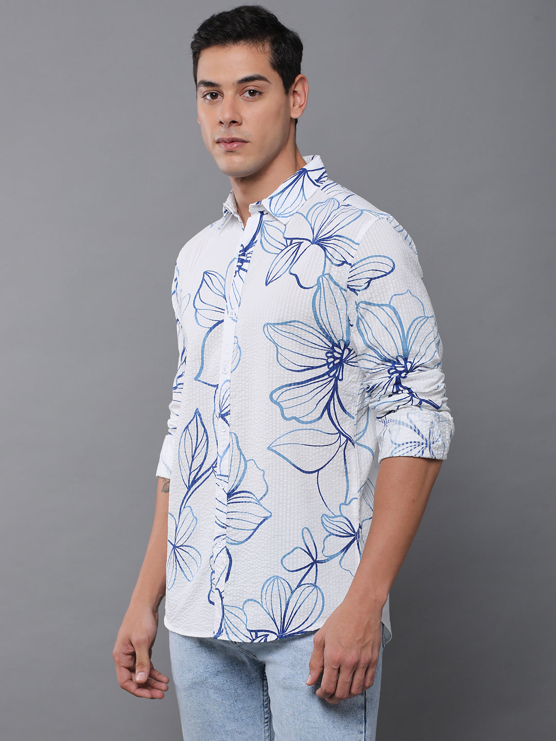 Men Floral Printed Full Sleeve Casual Shirt