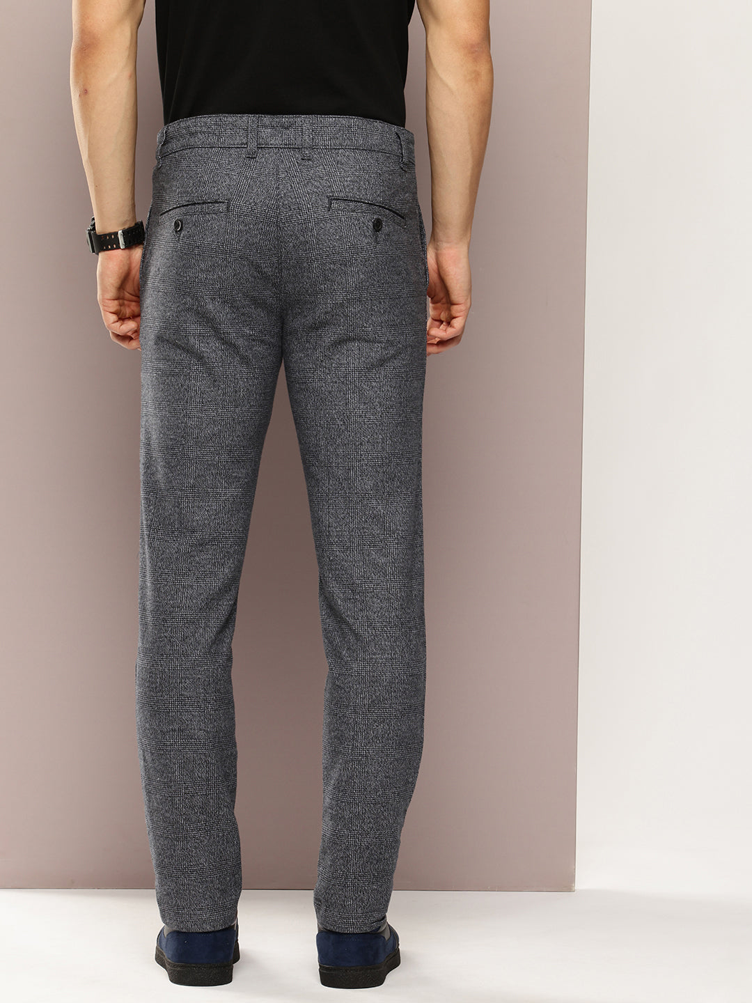 Men Checked Slim Fit Chinos Casual Trousers