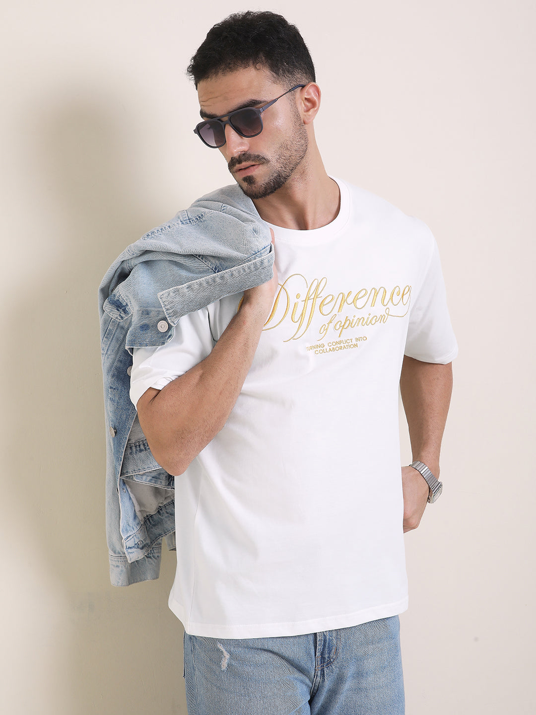Mens Half Sleeve Round Neck Embroidered Oversized Fit Tshirts