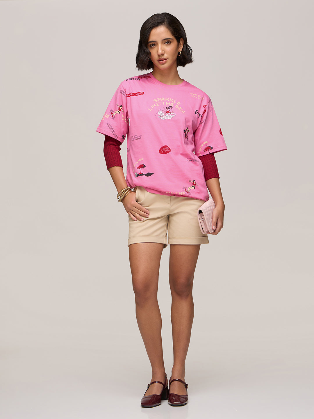 Womens Printed Oversized Fit Cotton T-Shirt