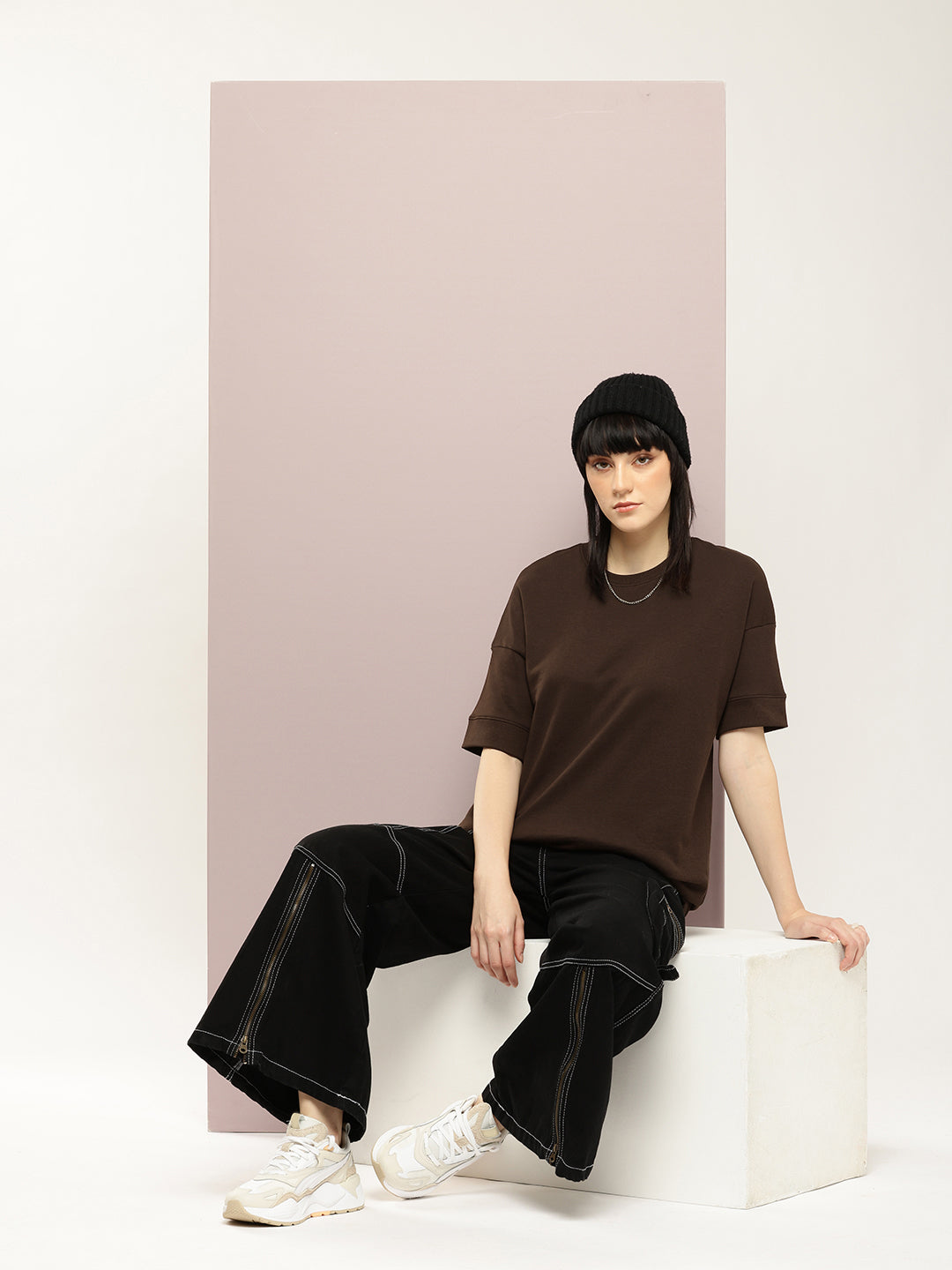 Womens Half Sleeve Round Neck Solid Oversized Fit Tshirts