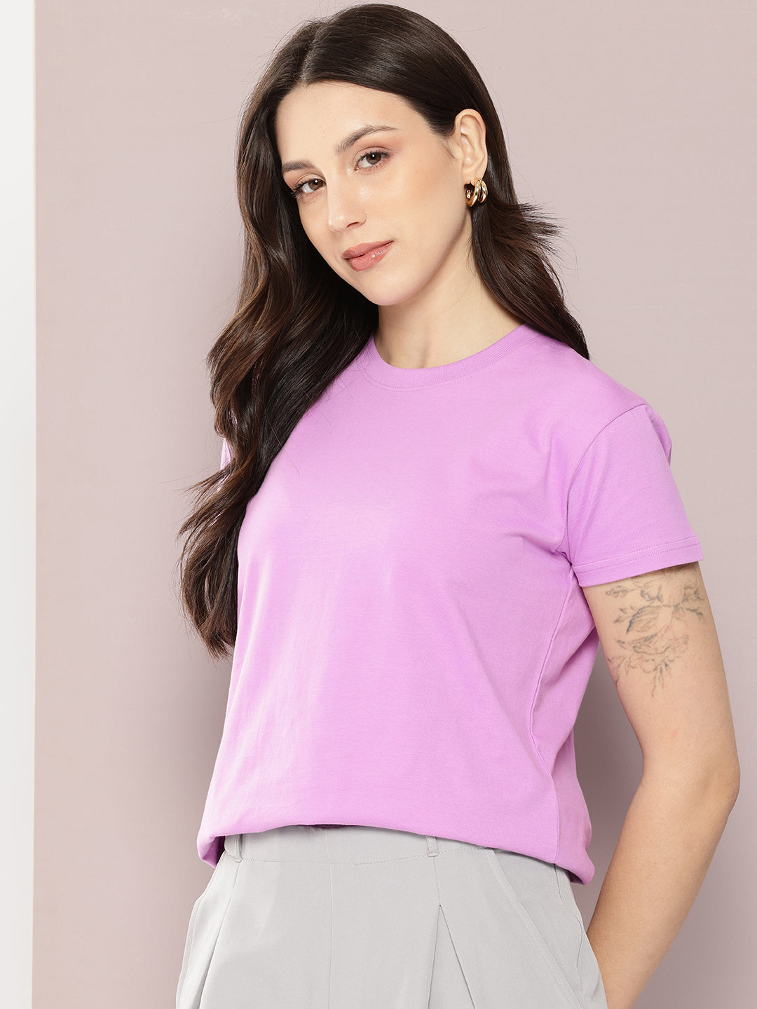 Womens Half Sleeve Round Neck Solid Regular Fit Tshirts