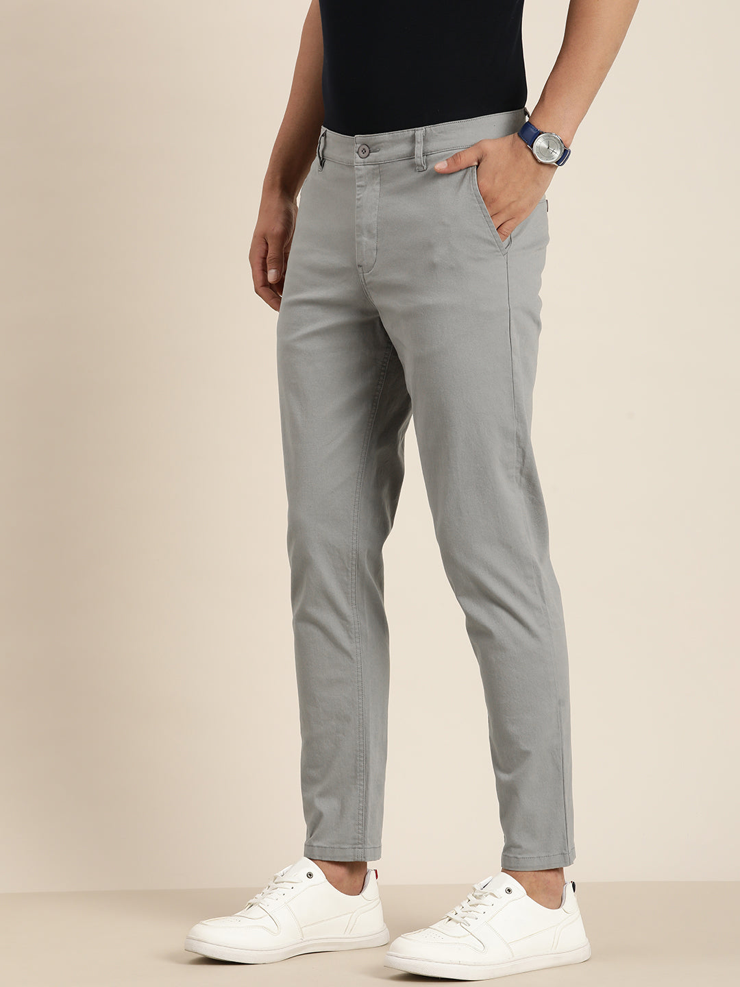 Men Solid Ankle-Length Chinos Trousers