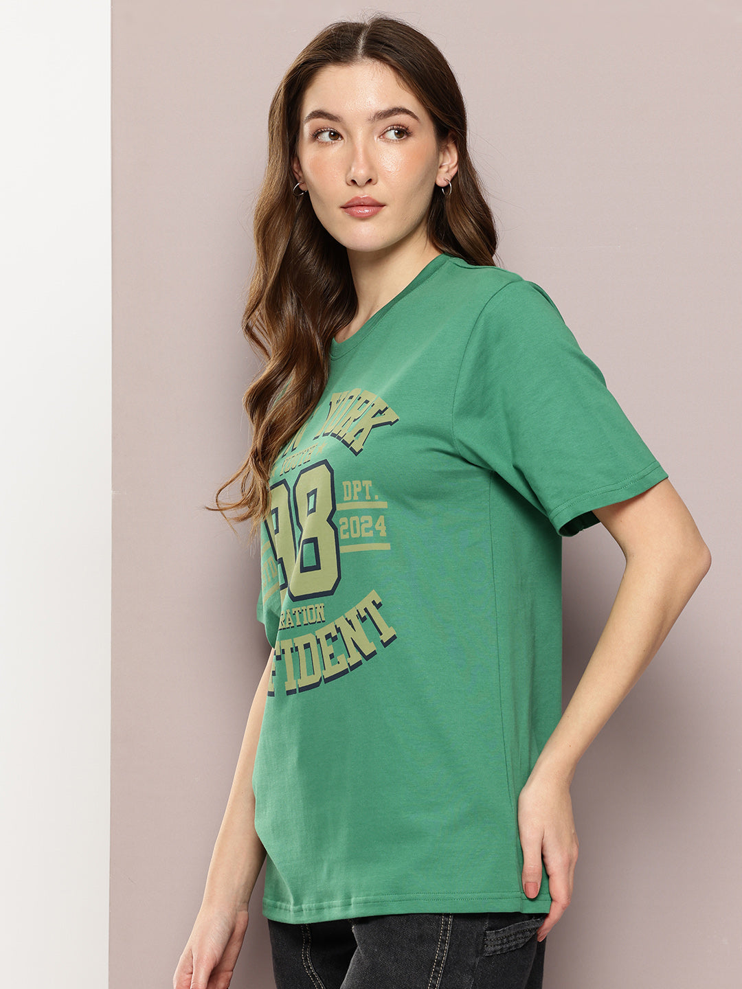 Womens Half Sleeve Round Neck Printed Oversized Fit Tshirts