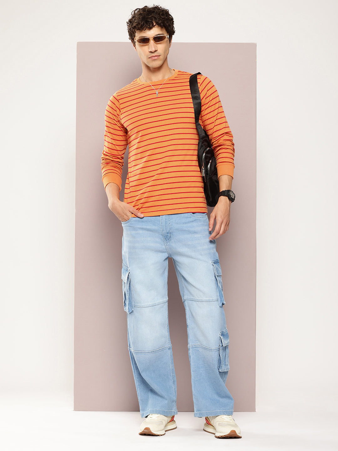 Mens Full Sleeve Round Neck All-Over Striped Regular Fit Tshirts