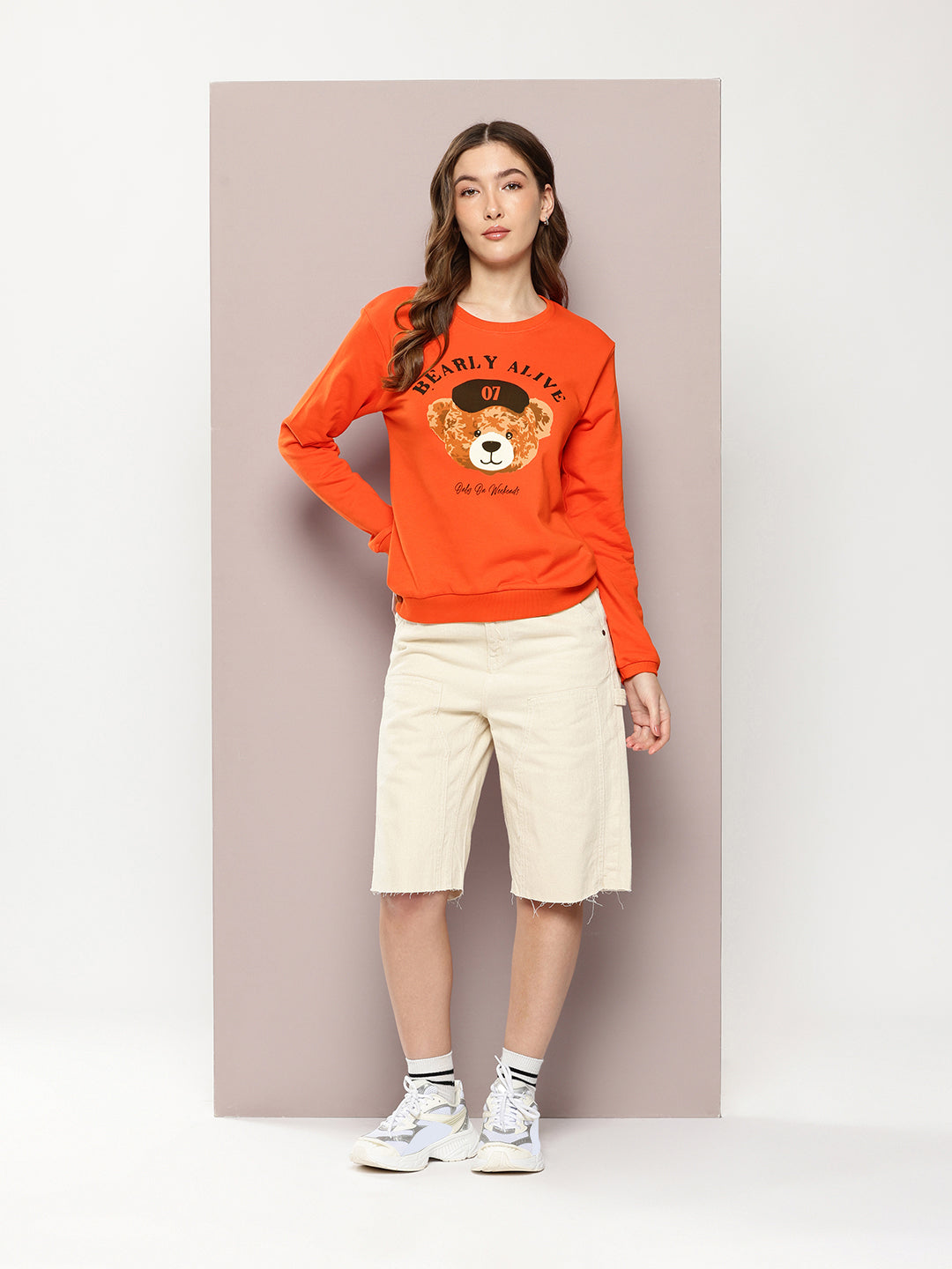 Womens Full Sleeve Round Neck Printed Relaxed Fit Tshirts