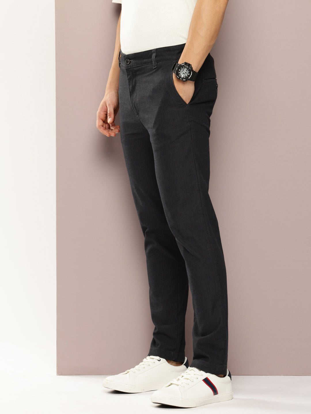 Men Slim Fit Solid Chinos Casual Trousers