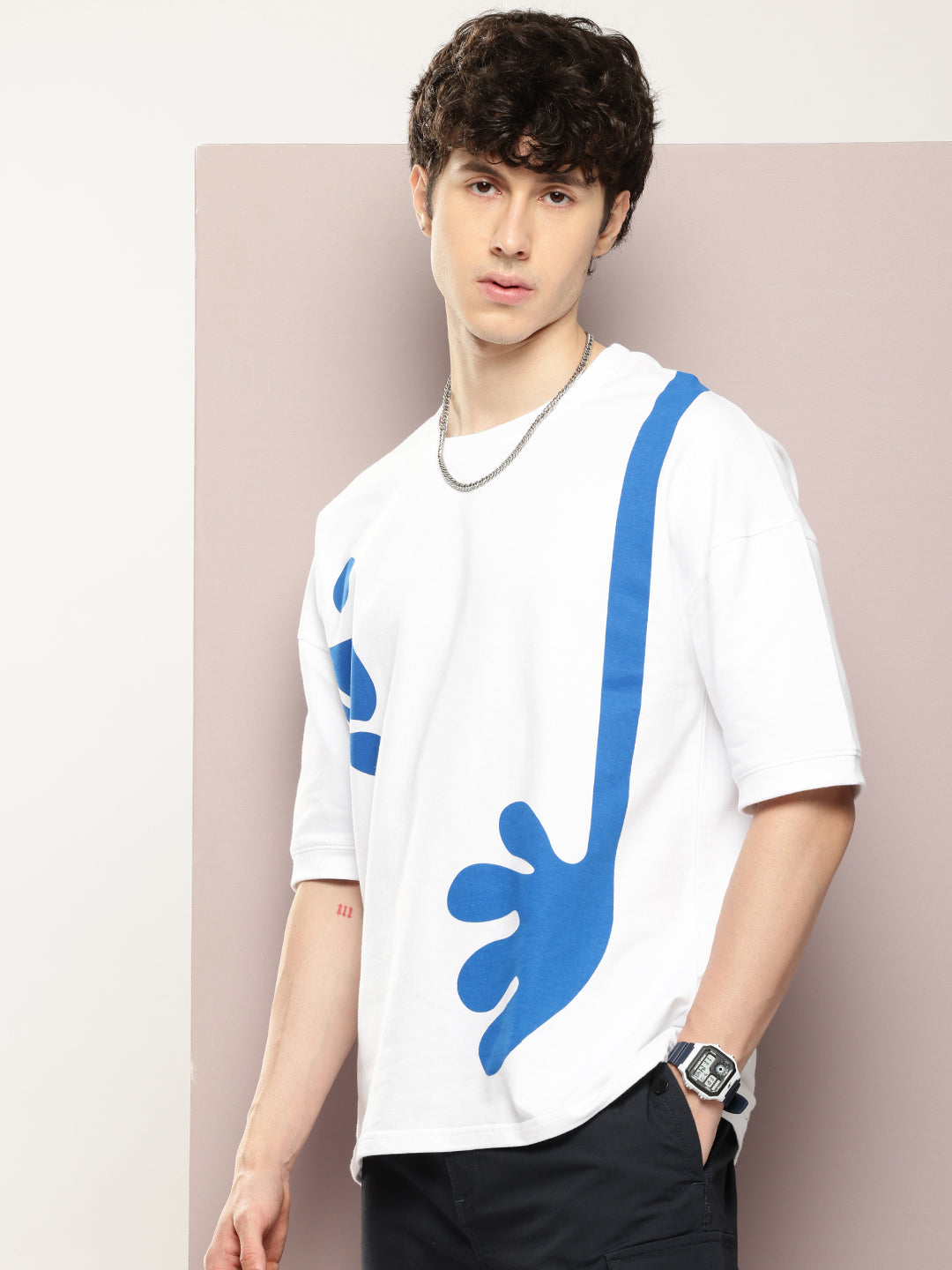 Mens Half Sleeve Round Neck All-Over Printed Oversized Fit Tshirts