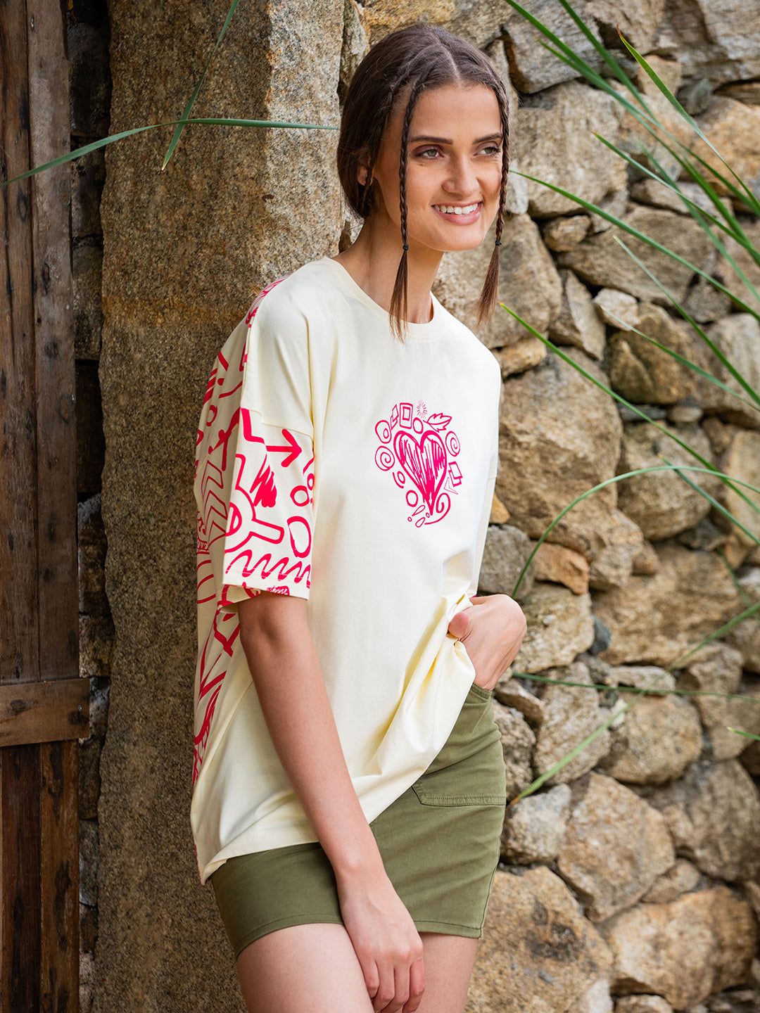 Womens Half Sleeve Drop Shoulder Printed Oversized Fit T-Shirts