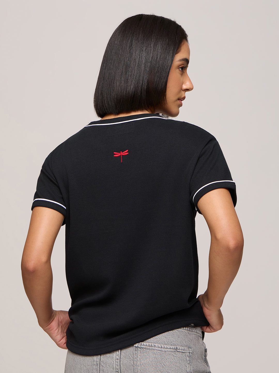 Womens Embroidery Regular Fit Cotton T-Shirt