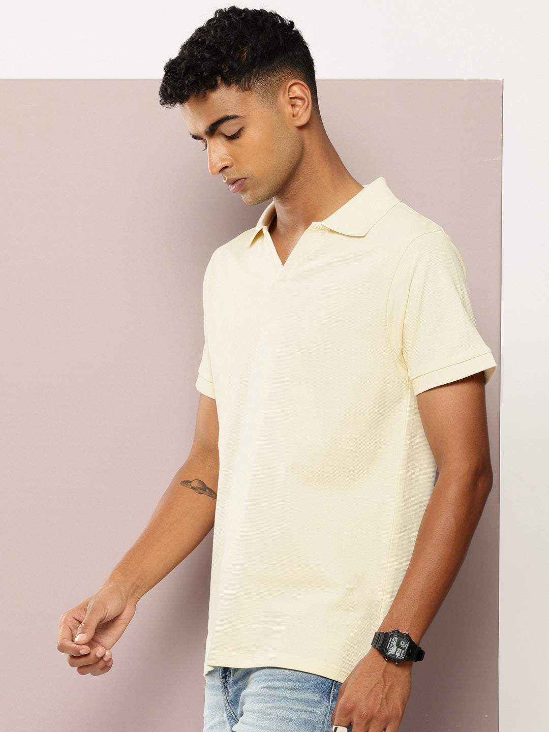 Mens Half Sleeve Polo Neck Solid Regular Fit Tshirts