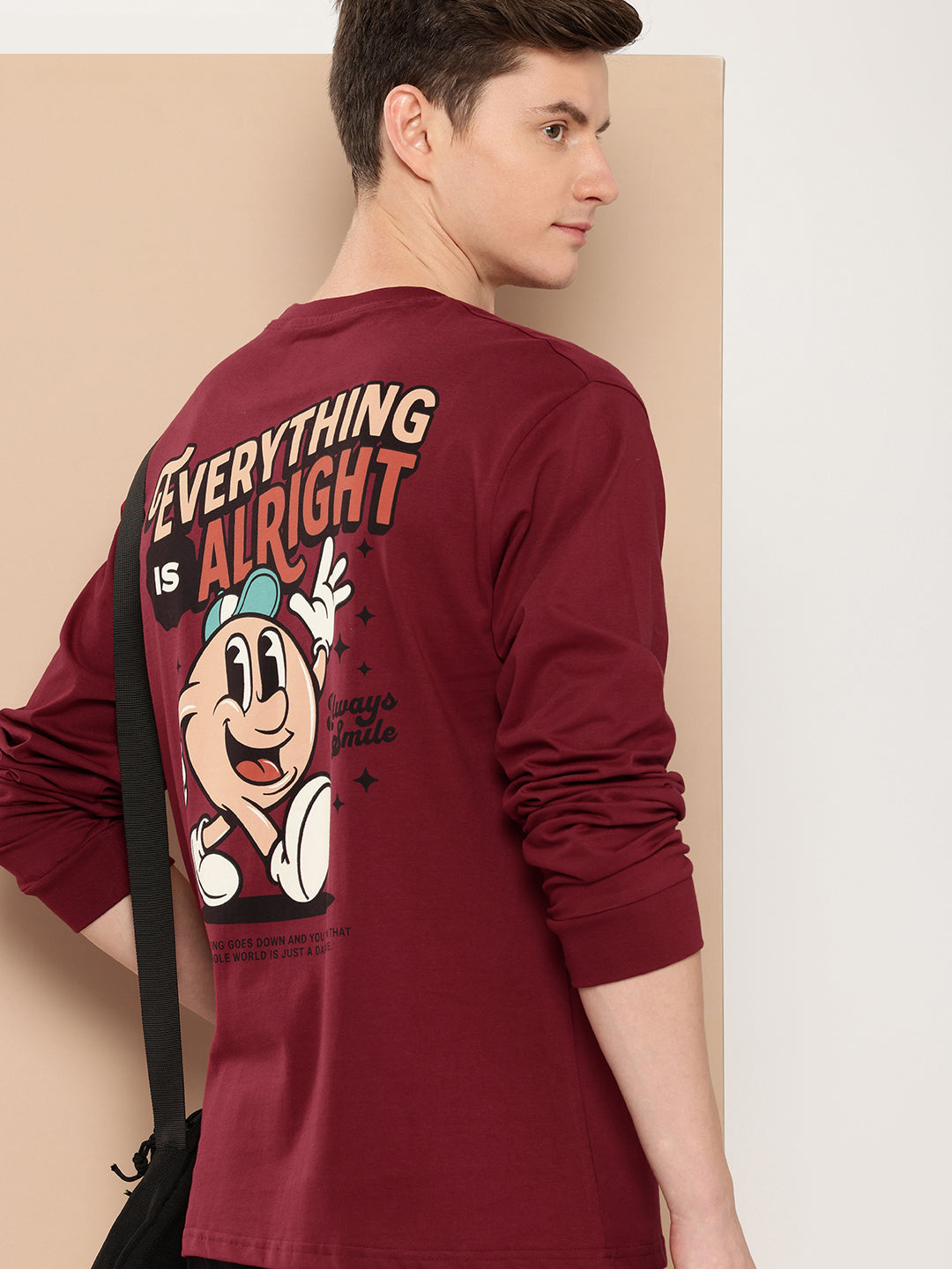 Mens Full Sleeve Round Neck Back Printed Oversized Fit Tshirts