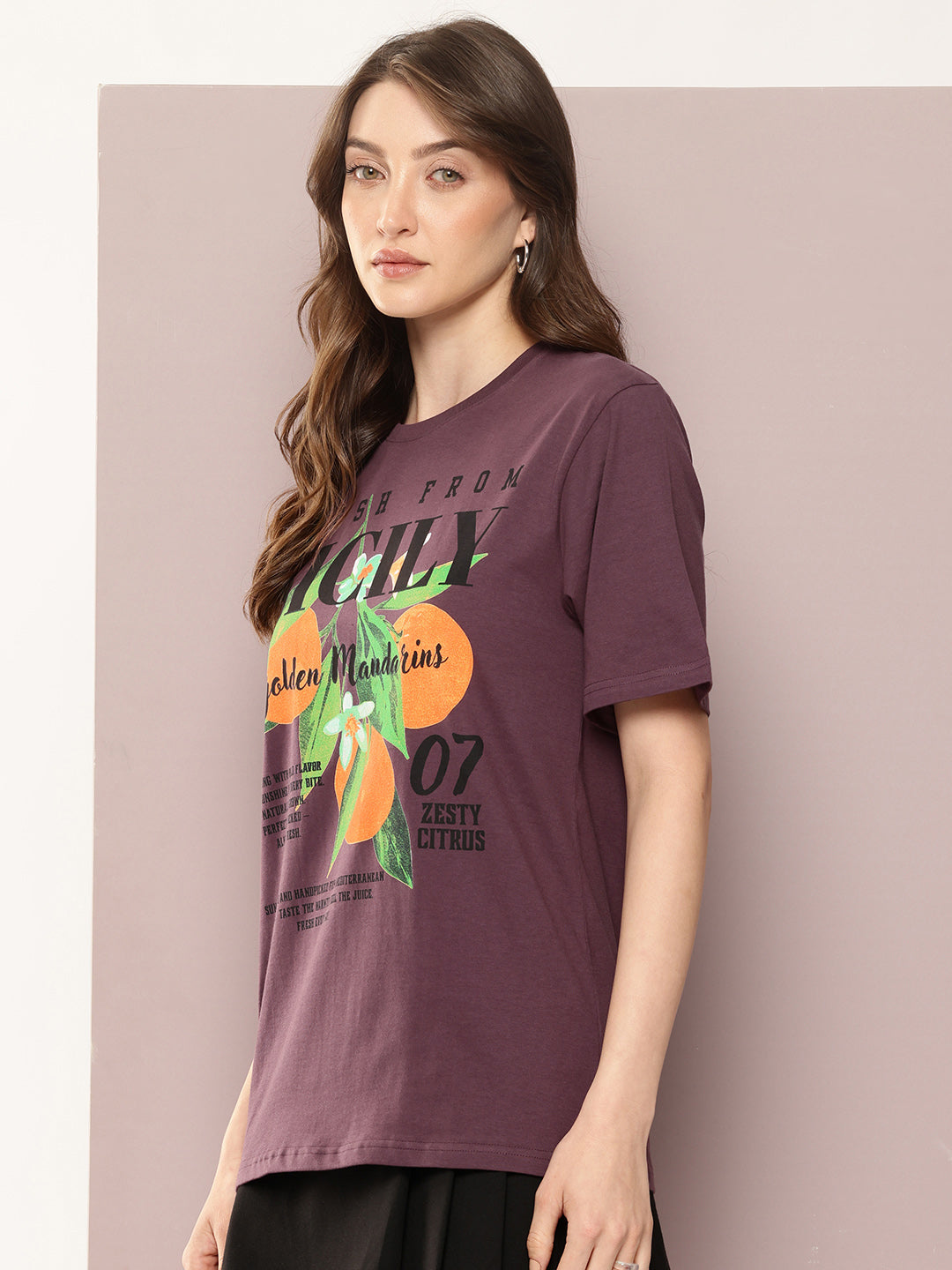 Womens Half Sleeve Round Neck Printed Oversized Fit Tshirts