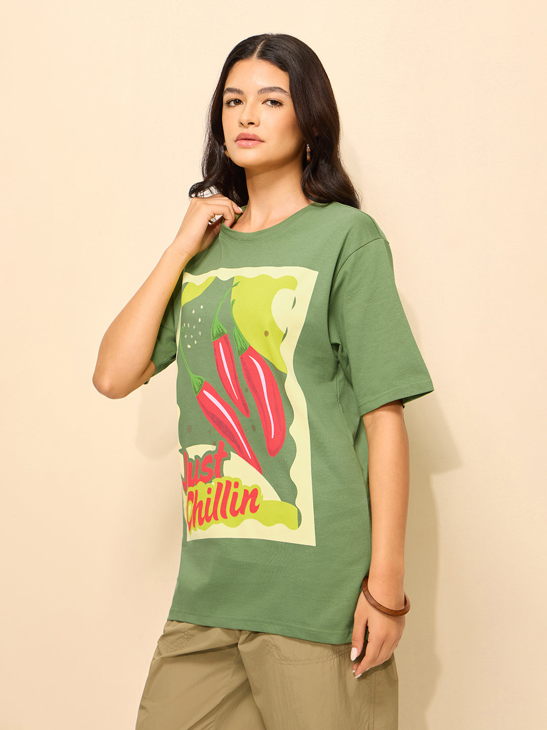 Womens Printed Oversized Fit Cotton T-Shirt