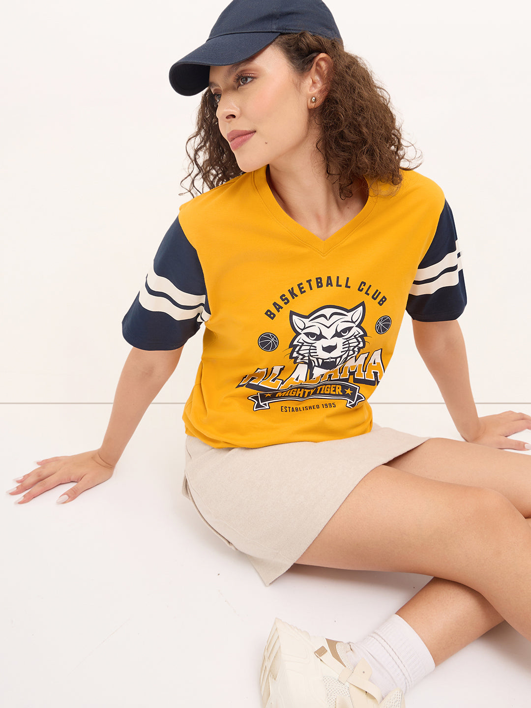 Womens Half Sleeve V-Neck Printed Oversized Fit Tshirts