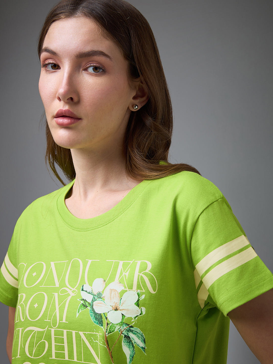 Womens Printed Round Neck Boxy Fit Tshirt