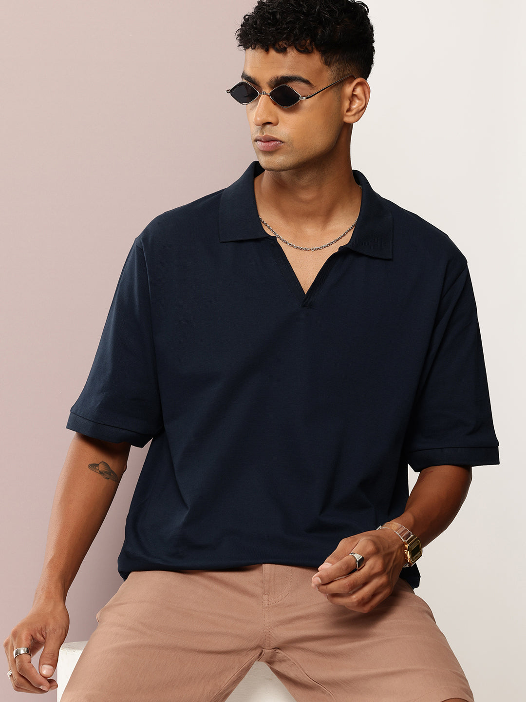 Mens Half Sleeve Polo Neck Solid Oversized Fit Tshirts