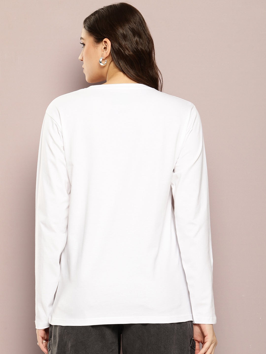 Womens Full Sleeve Round Neck Printed Oversized Fit Tshirts