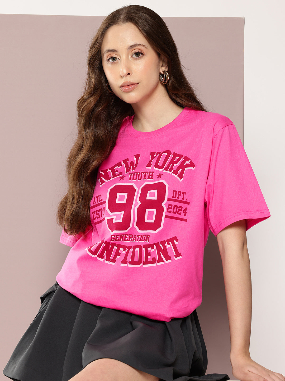 Womens Half Sleeve Round Neck Printed Oversized Fit Tshirts