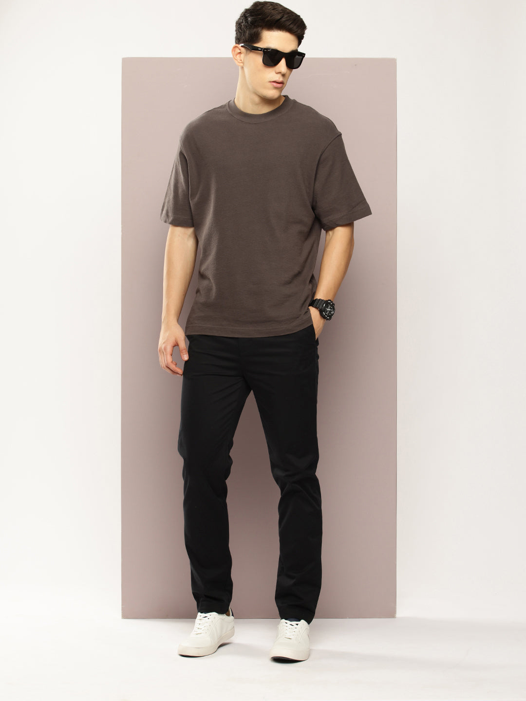 Men Slim Fit Solid Chinos Casual Trousers