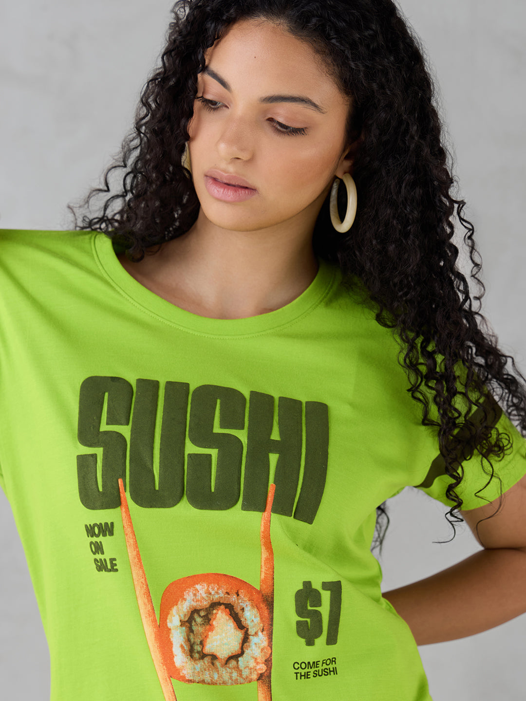 Womens Half Sleeve Puff Printed Boxy Regular Fit Tshirt