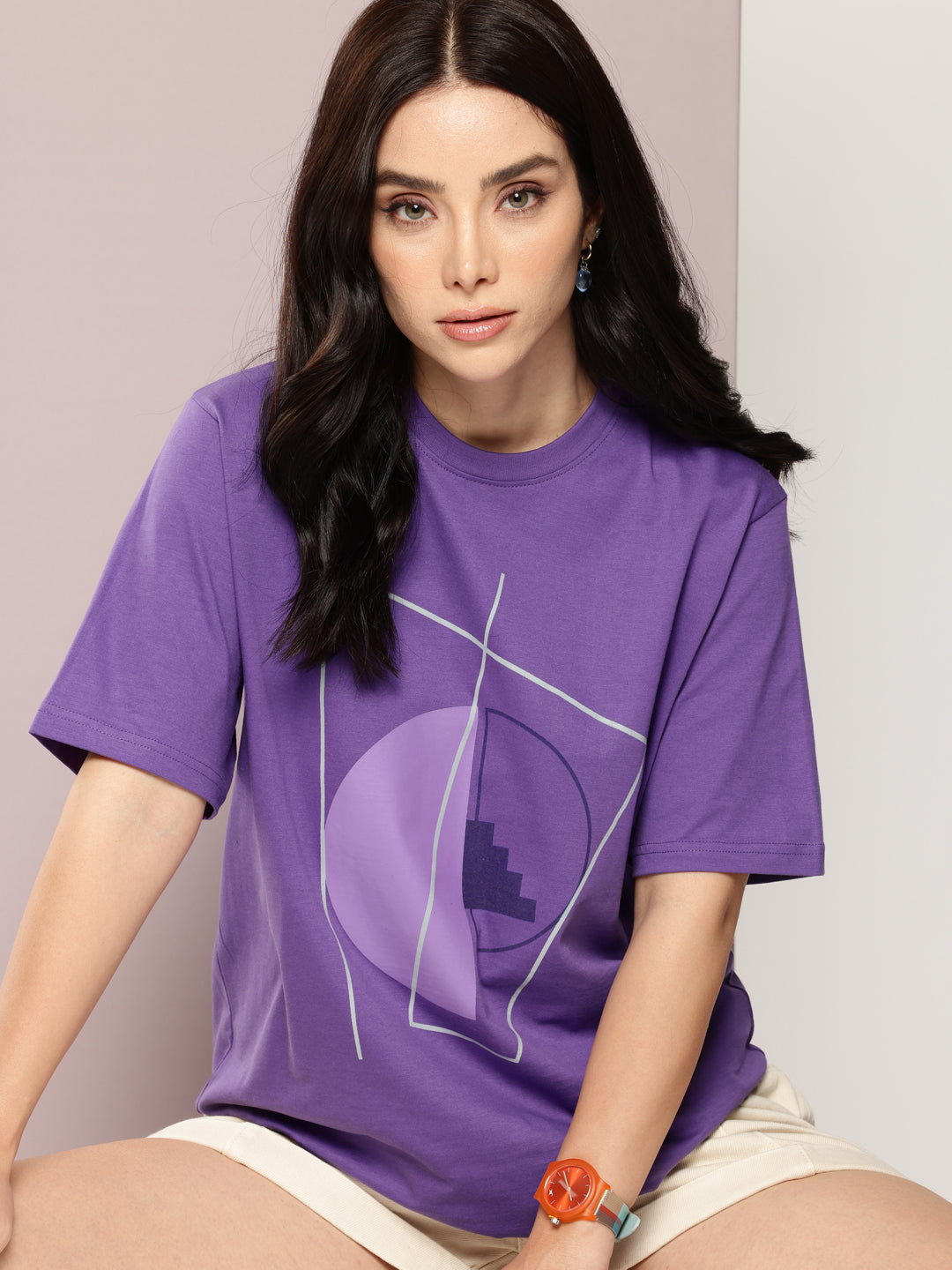 Womens Half Sleeve Round Neck Printed Oversized Fit Tshirts