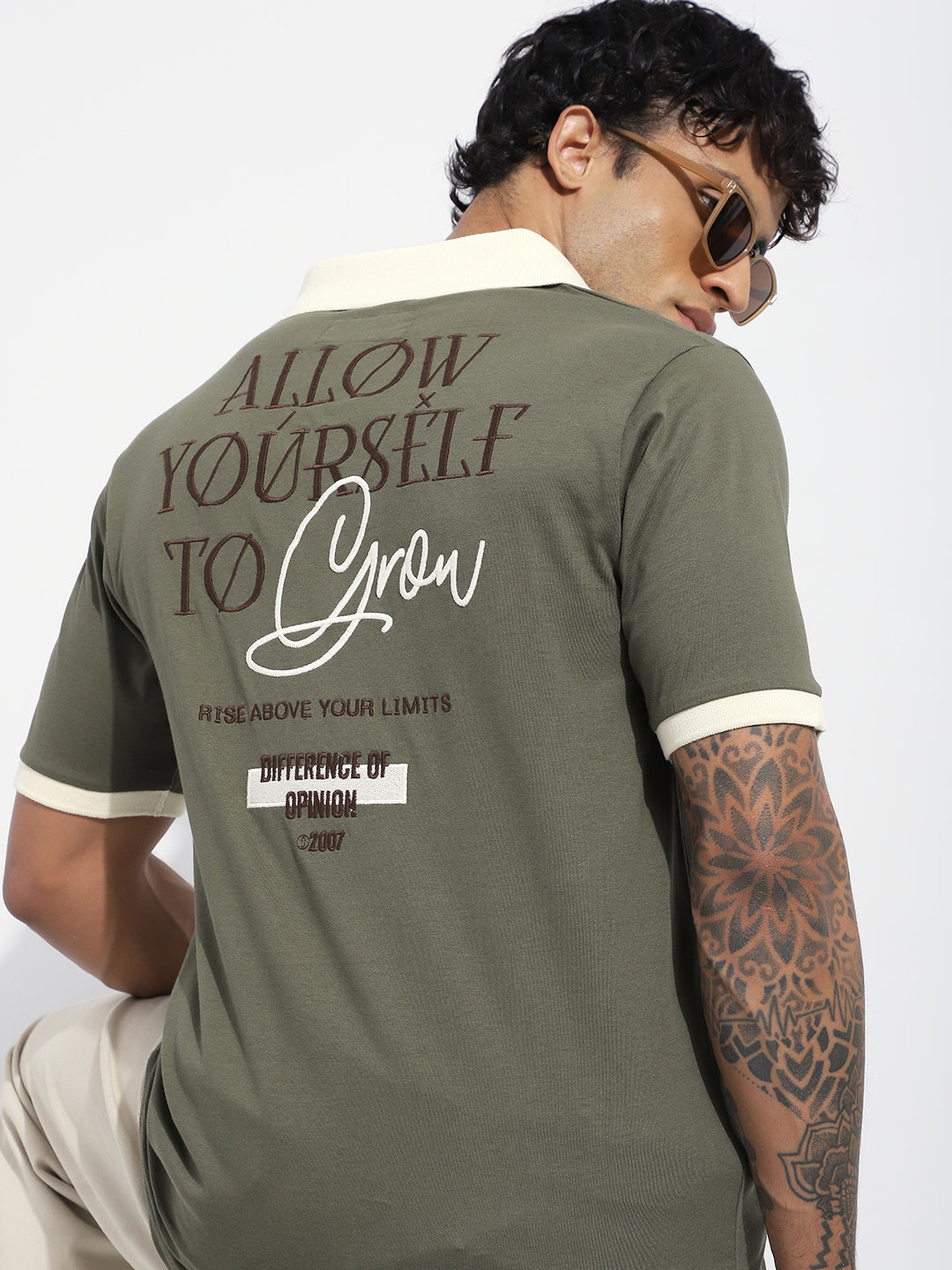 Mens Half Sleeve V-Neck Back Embroidered Relaxed Fit Tshirts