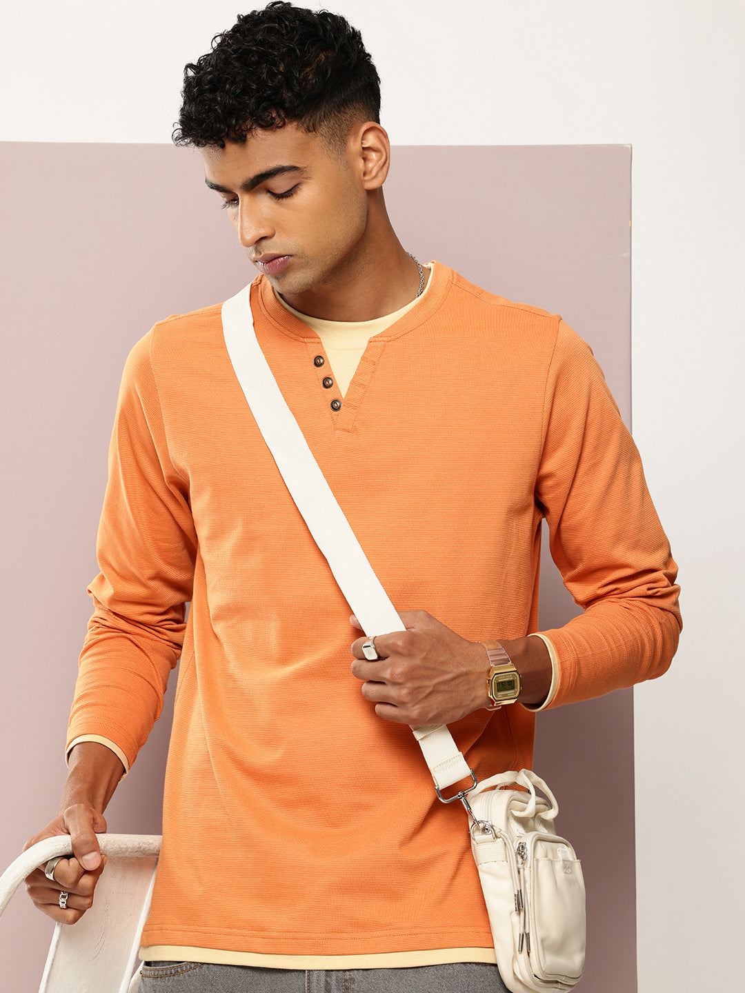 Mens Full Sleeve V-Neck Solid Regular Fit Tshirts