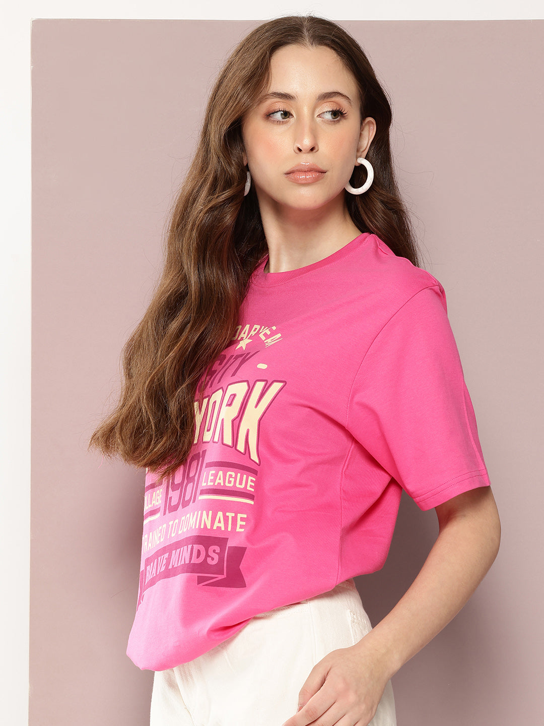 Womens Half Sleeve Round Neck Printed Oversized Fit Tshirts
