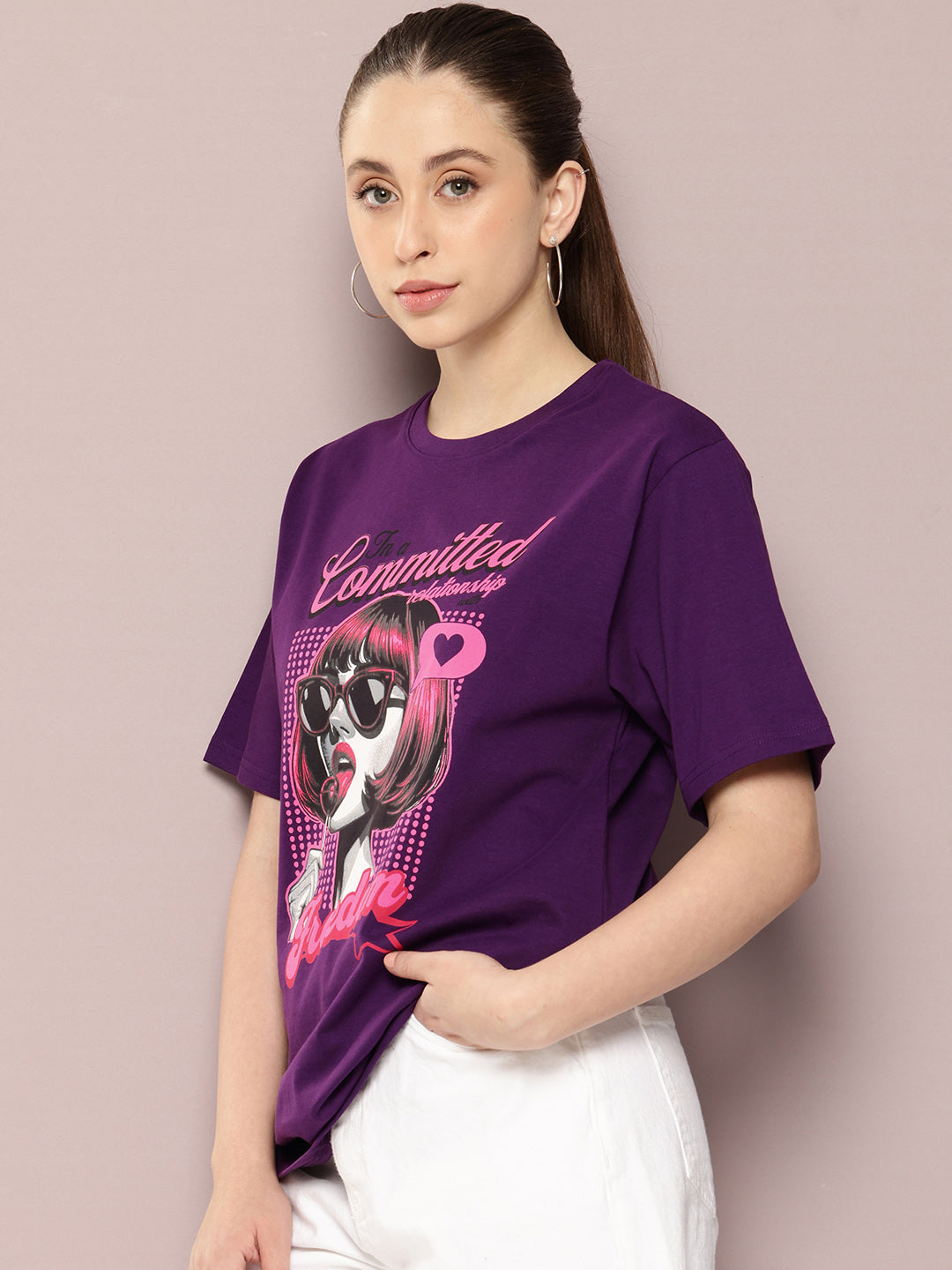 Womens Half Sleeve Round Neck Printed Oversized Fit Tshirts