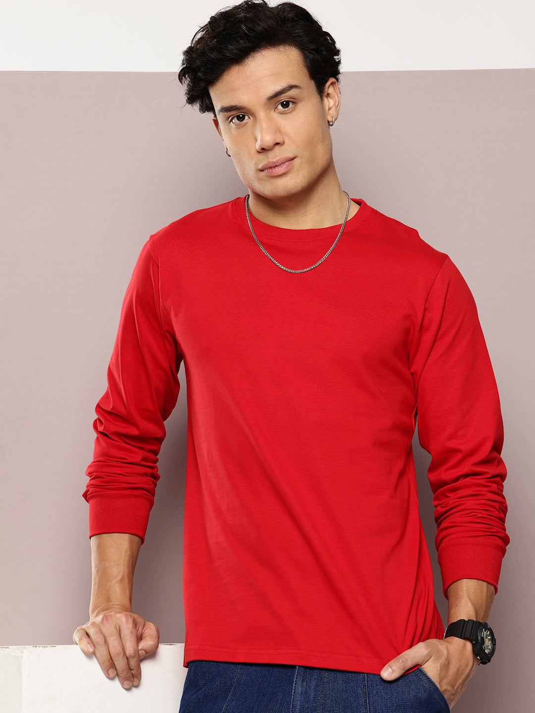 Mens Full Sleeve Round Neck Solid Regular Fit Tshirts