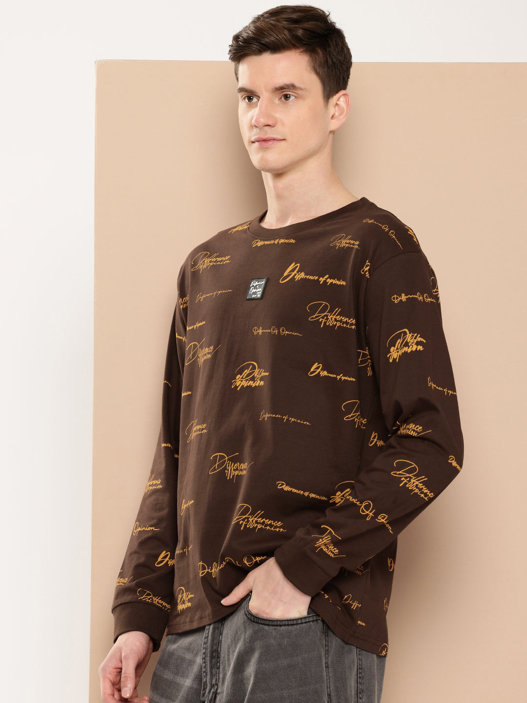 Mens Full Sleeve Round Neck All-Over Printed Oversized Fit Tshirts