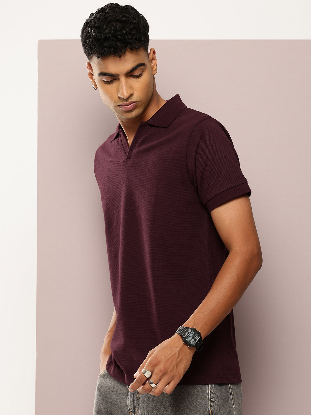 Mens Half Sleeve Polo Neck Solid Regular Fit Tshirts
