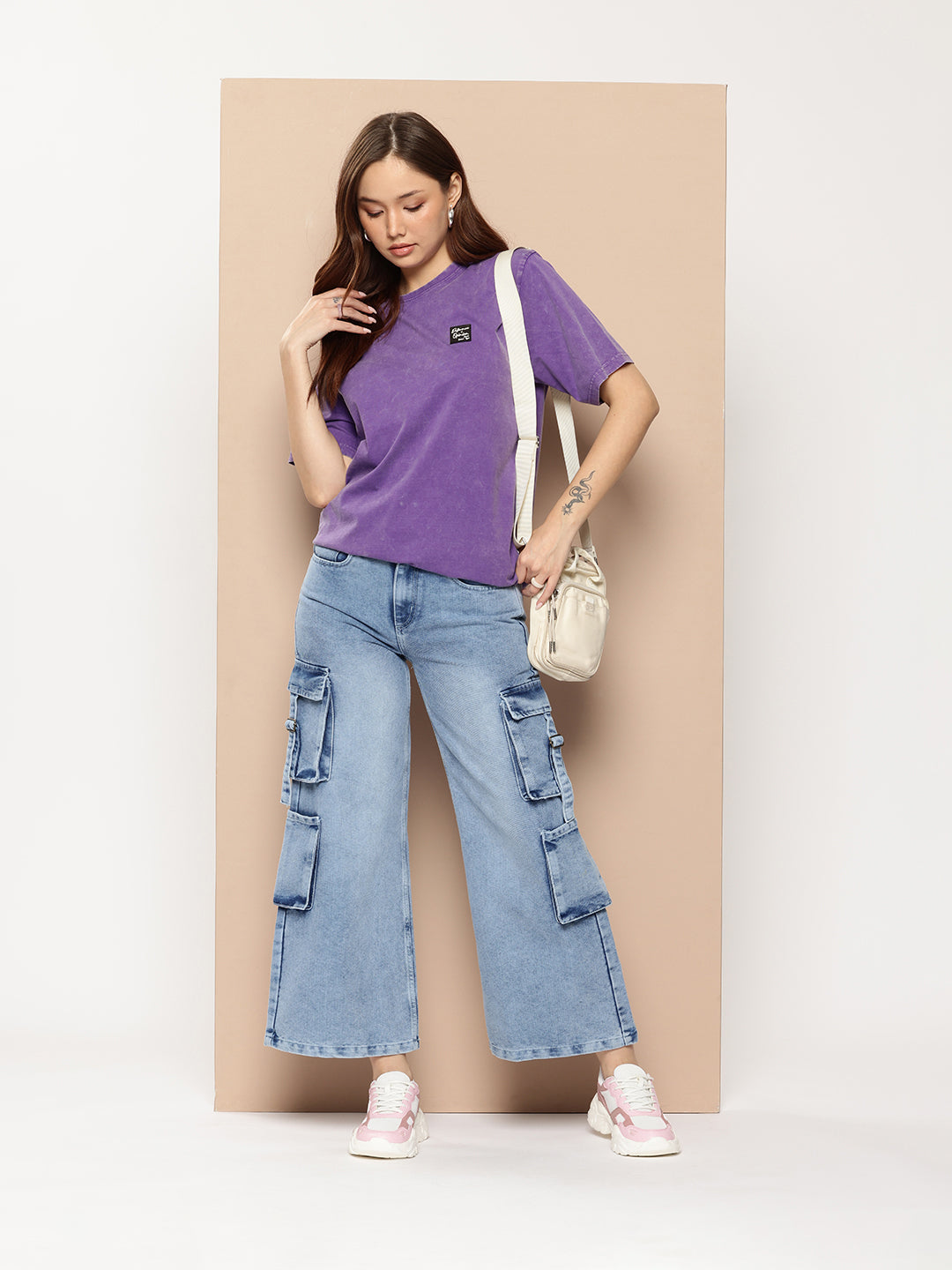 Womens Half Sleeve Round Neck Back Printed Oversized Fit Tshirts