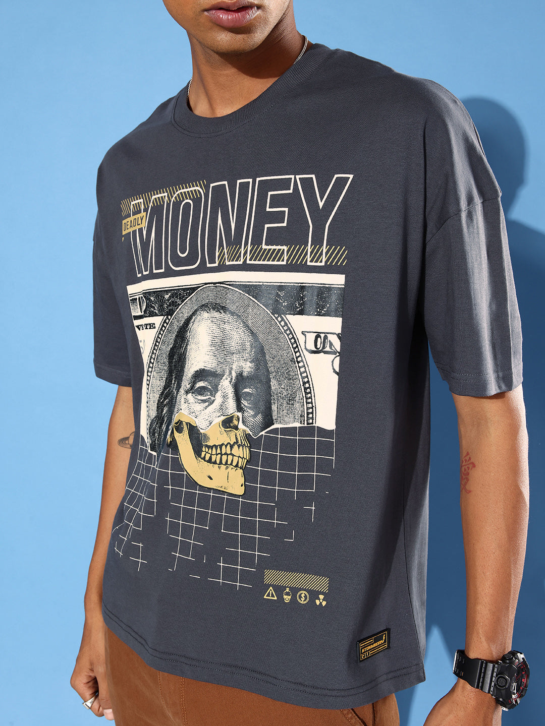 Mens Half Sleeve Drop Shoulder Printed Oversized Fit T-Shirts