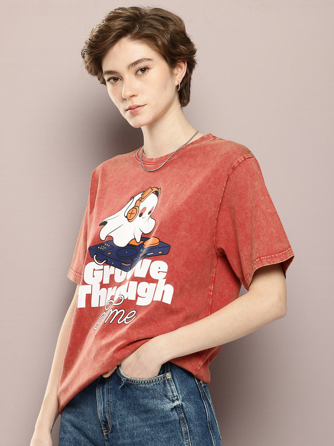 Womens Half Sleeve Round Neck Printed Oversized Fit Tshirts