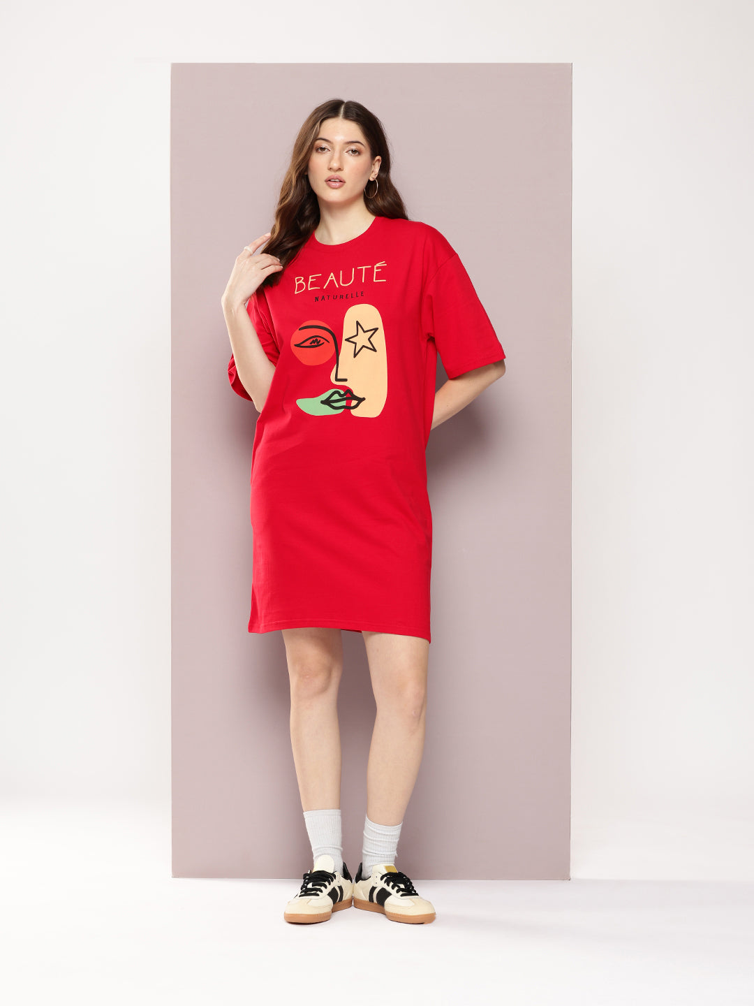 Womens Oversized Short Sleeves Printed Tshirt Dress