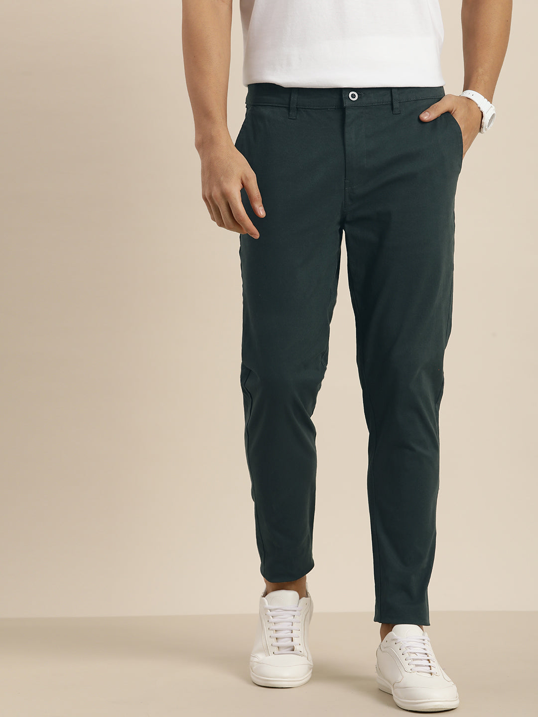Men Solid Ankle-Length Chinos Trousers