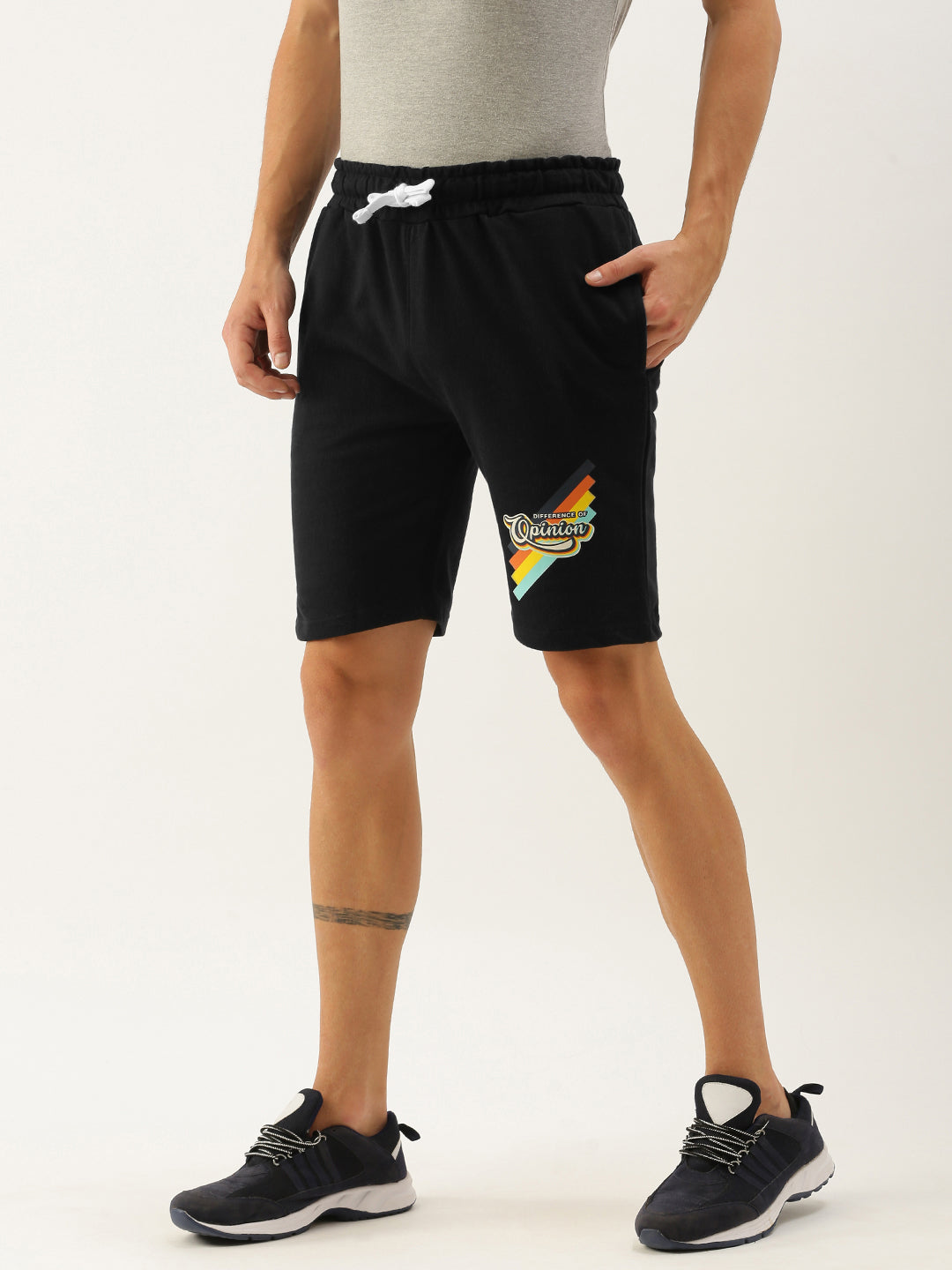 Men Black Typography Printed Mid-Rise Regular Shorts