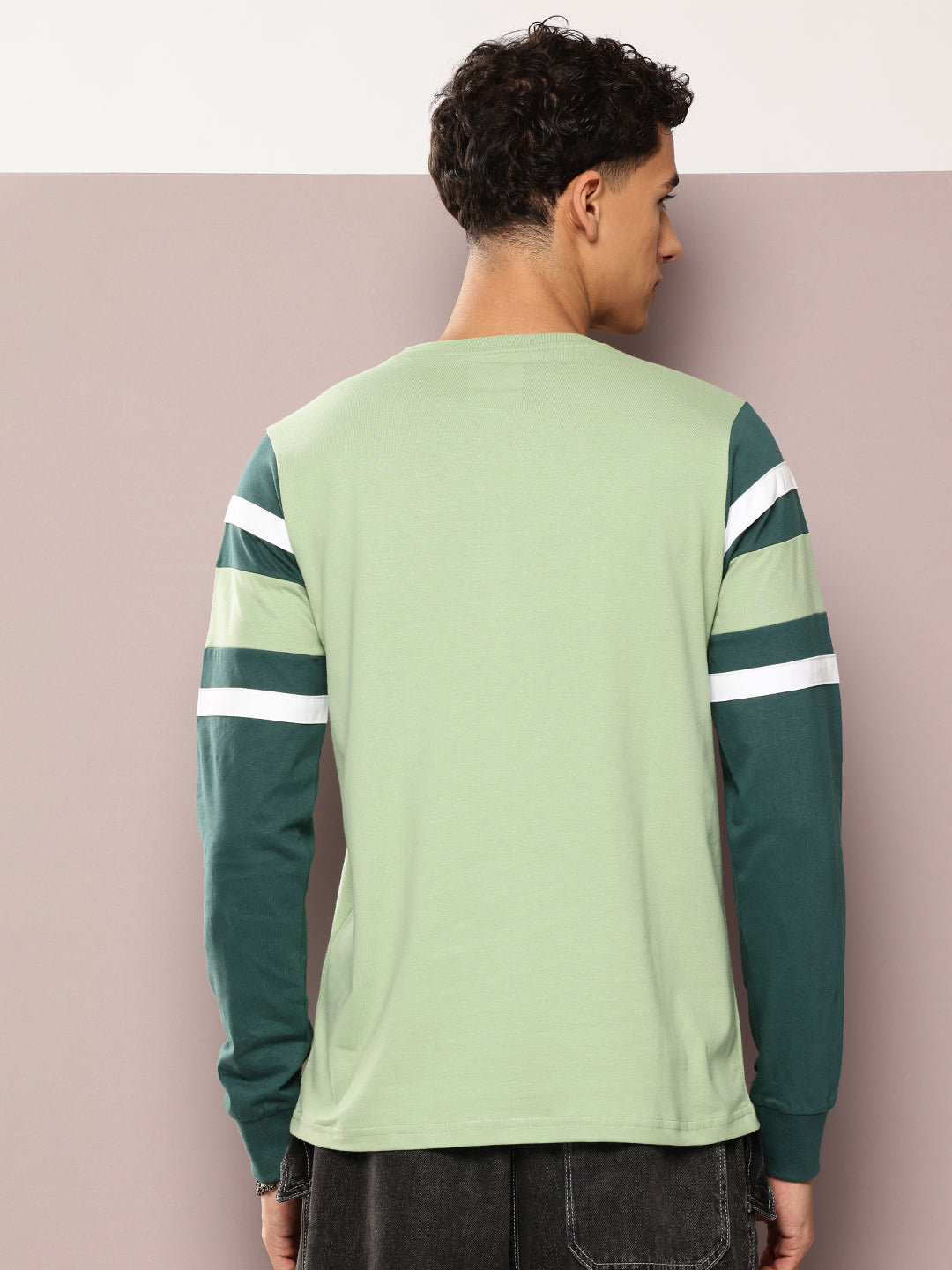 Mens Full Sleeve Round Neck Colourblocked Regular Fit Tshirts