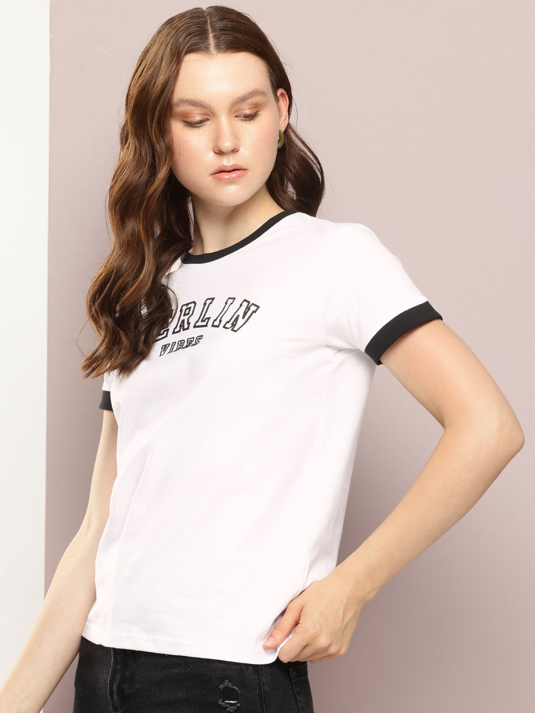 Womens Half Sleeve Round Neck Printed Regular Fit Tshirts