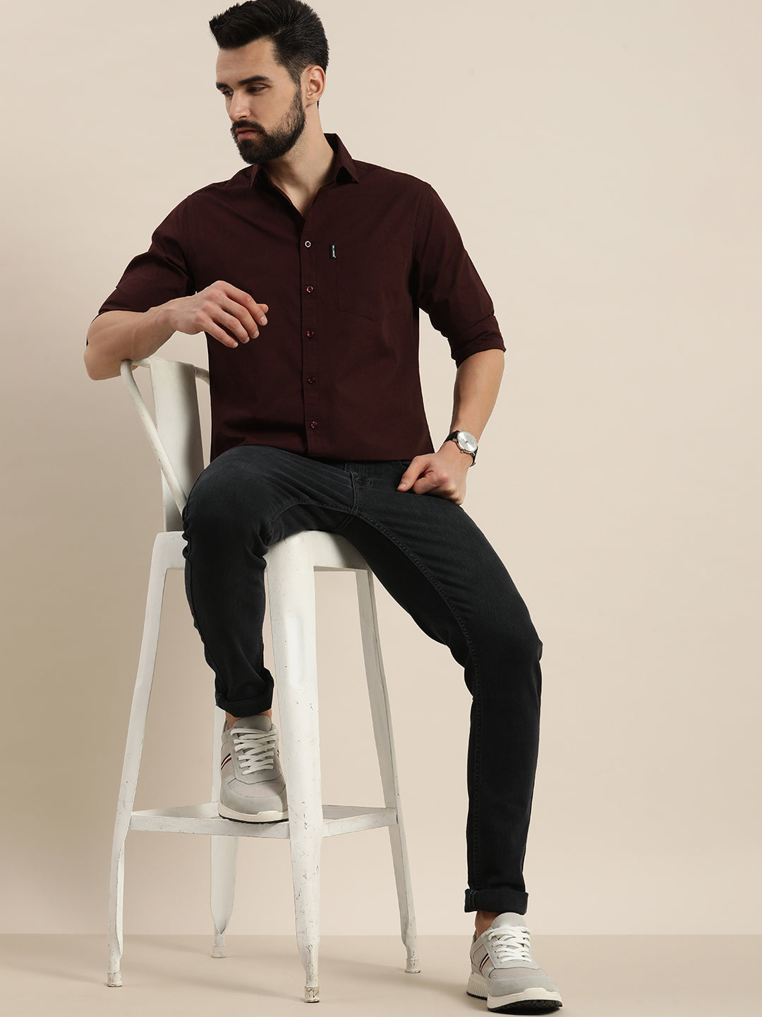 Mens Plain Full Sleeve Shirt With Pocket